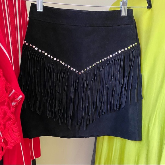 Maje Black Jaco Fringe-trimmed Suede Skirt - Picture 6 of 7